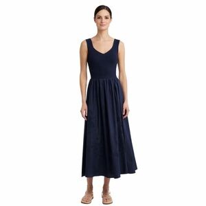 NWT Moon River Navy Blue Sleeveless Mixed Media Midi Dress